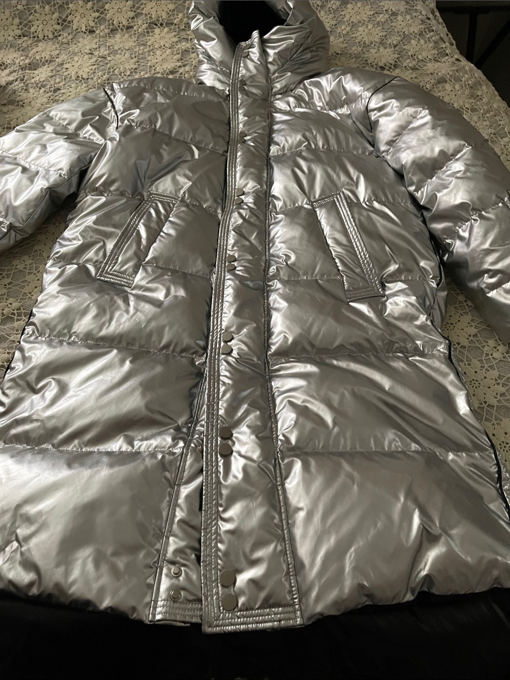 Gentle herd metallic down jacket Women’s L silver New with tag